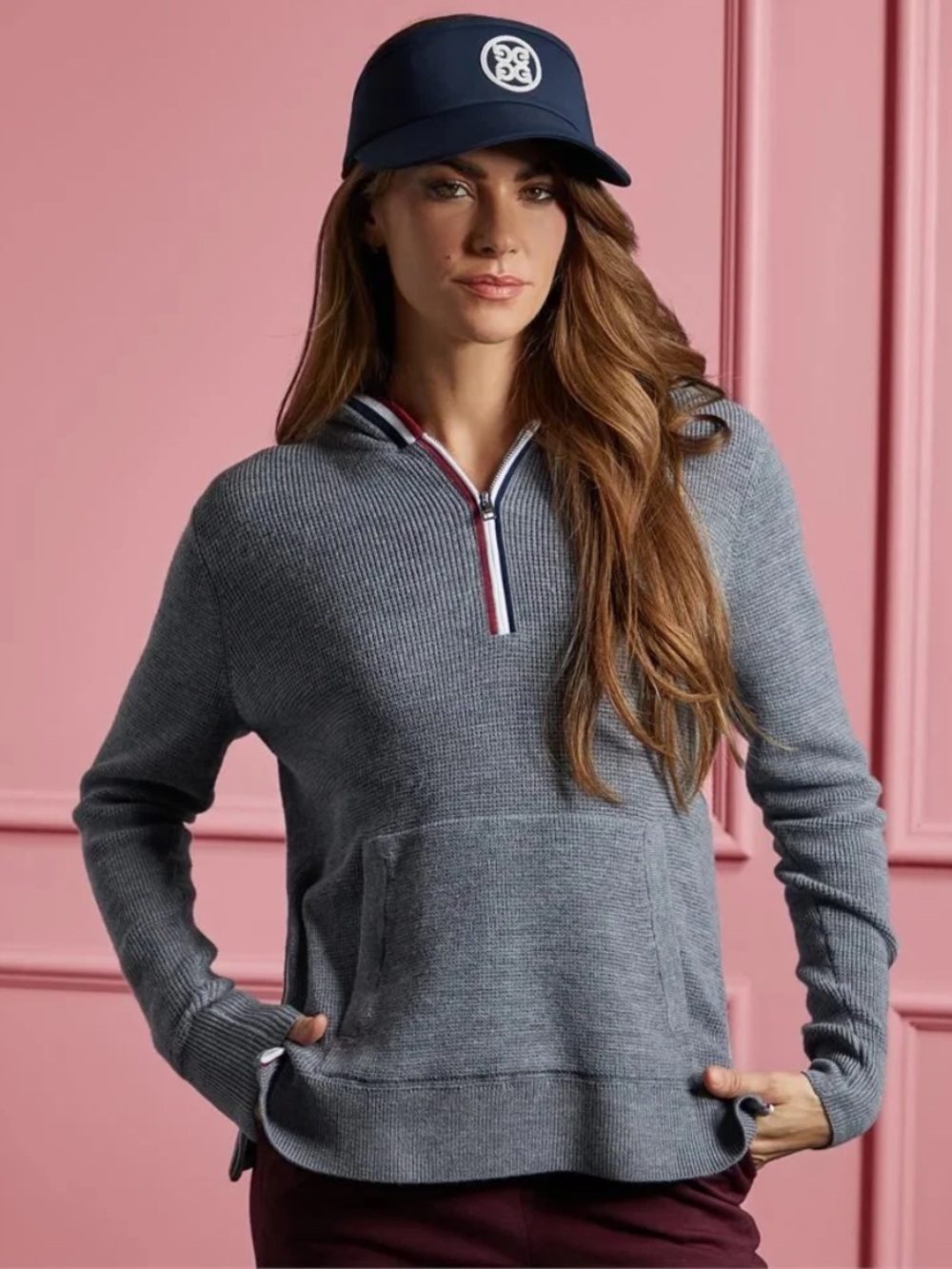 G/Fore Waffle Stitch Hooded Sweater Merino Wool Grey Golf NEW GFORE